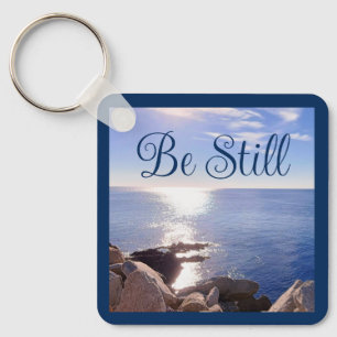 Photo of Still Blue Ocean Bible Verse Custom Name Key Ring