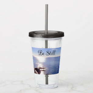 Photo of Still Blue Ocean Bible Verse Know God Acrylic Tumbler