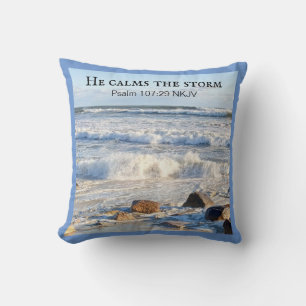 Photo of Stormy Sea He Calms the Storm Bible Verse Cushion