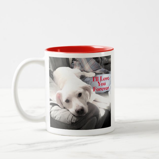 Photo of Super Cute Puppy Dog Forever Love Red Two-Tone Coffee Mug (Left)