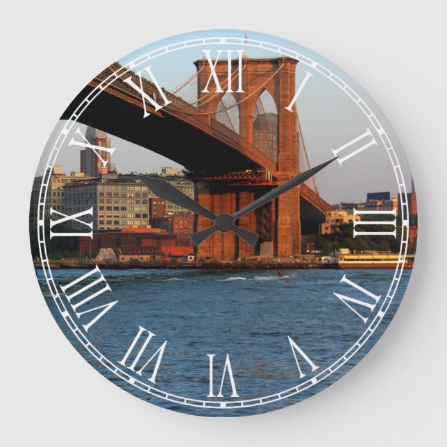Photo of the Brooklyn Bridge in NYC Large Clock (Front)