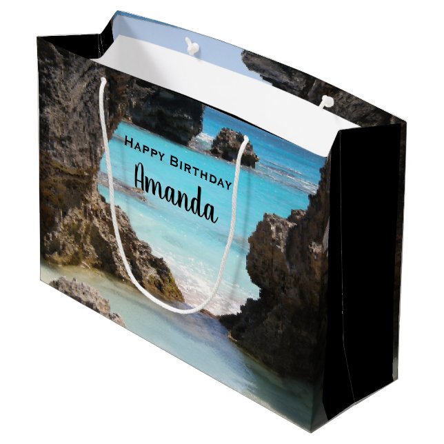 Photo of Tropical Island Coast & Sea Birthday Large Gift Bag (Back Angled)