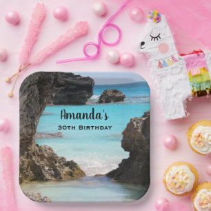 Photo of Tropical Island Coast & Sea Birthday Paper Plate