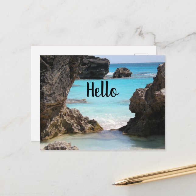 Photo of Tropical Island Coast & Sea Hello Postcard (Front/Back In Situ)