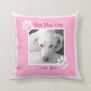 Photo of Unique Cute White Dog Monogram Pink Paws Cushion