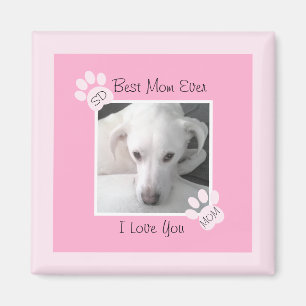 Photo of Unique Cute White Dog Monogram Pink Paws Magnet