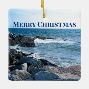 Photo of Wavy Atlantic Ocean Blue Ceramic Ornament