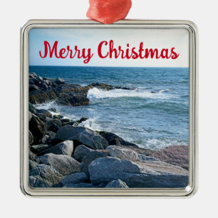 Photo of Wavy Atlantic Ocean Blue Metal Ornament