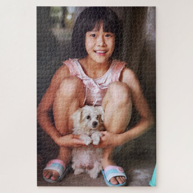 Photo of Your Child with Dog Jigsaw Puzzle (Vertical)