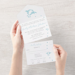 Photo on Back Aqua Teal Blue Hummingbird All In On One Invitation
