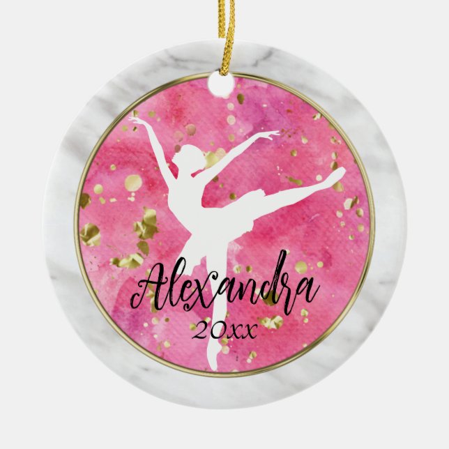 Photo on Back Ballerina Ballet Girls Elegant Dance Ceramic Ornament (Front)