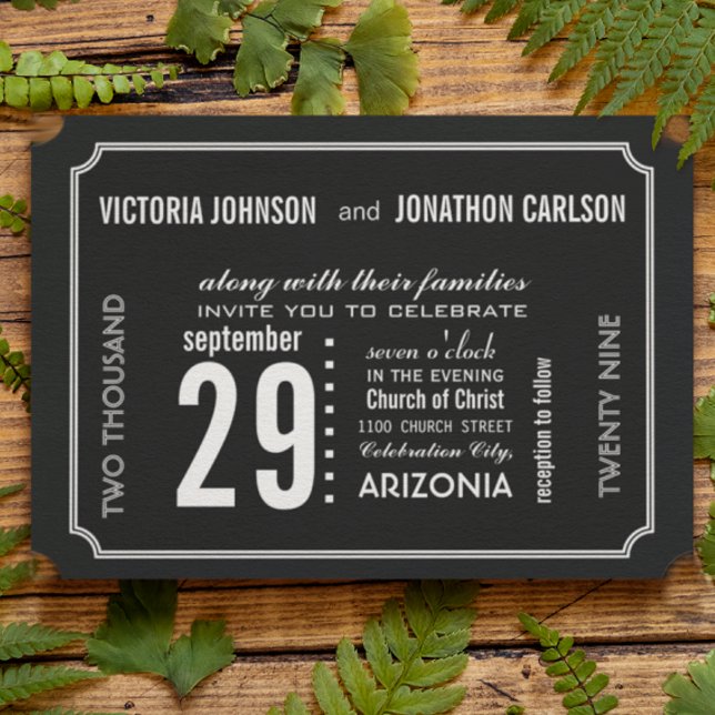Photo on Back Black & White Typography Wedding  Invitation (Creator Uploaded)