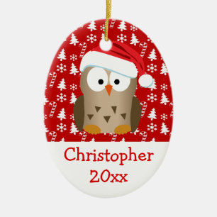 Photo on Back Christmas Santa Owl Kids/Baby/Boys Ceramic Ornament