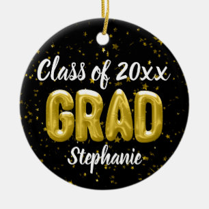 Photo on Back Gold Balloons Senior Graduation Ceramic Ornament