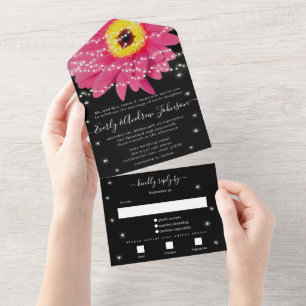 Photo on Back Pink Black Gerber Star String Light  All In One Invitation