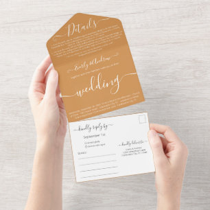 Photo on Back Simple Modern Sundial Yellow Wedding All In One Invitation