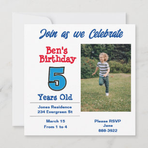 Photo on Five Year Old Boy Party Invitation