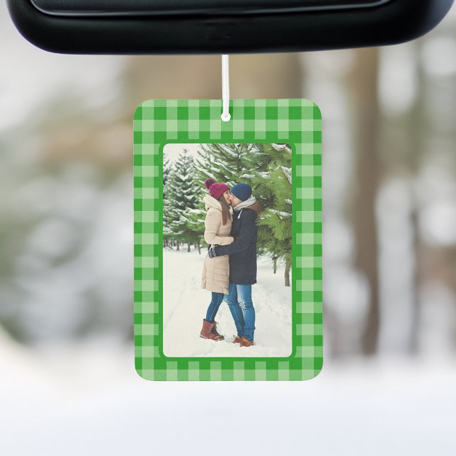 Photo on Green Gingham Plaid Car Air Freshener (Creator Uploaded)