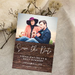 Photo on Wood B Rustic Save the Date Invitation<br><div class="desc">Get that unique & rustic feel with this Photo Save the Date on faux wood. Fits any summer wedding, rustic or country style wedding. Custom quality without the custom price, this invite is printed on high quality, professional level printers. And you can easily make your own invite with our templates....</div>