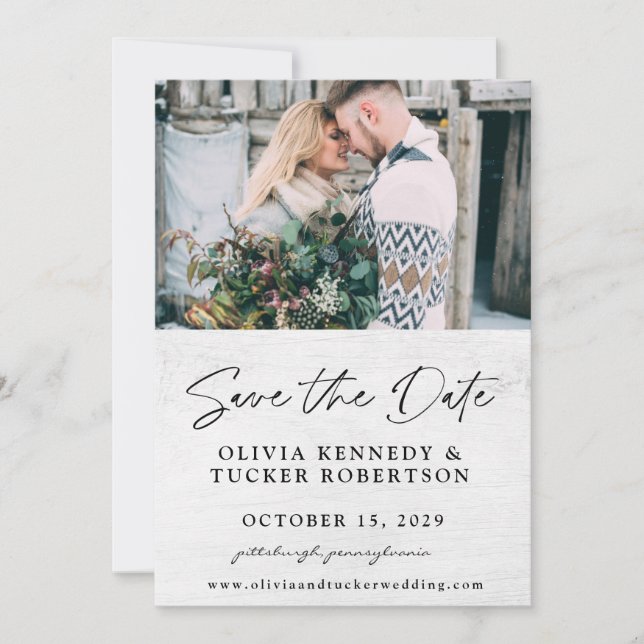 Photo on Wood Rustic Save the Date Invitation  (Front)
