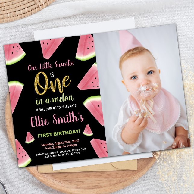 Photo One Glitter Slices Watermelon Birthday Invitation (Photo One Glitter Slices Watermelon Birthday Invitation)