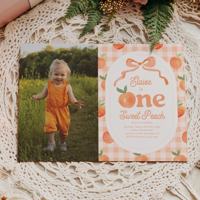 Photo One Sweet Peach Birthday Invitation (Creator Uploaded)