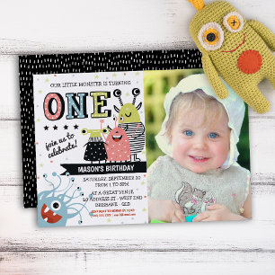 Photo One Year Old Monster Birthday Invitation