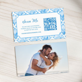 Photo Online RSVP QR Code Blue Seashell Watercolor Enclosure Card