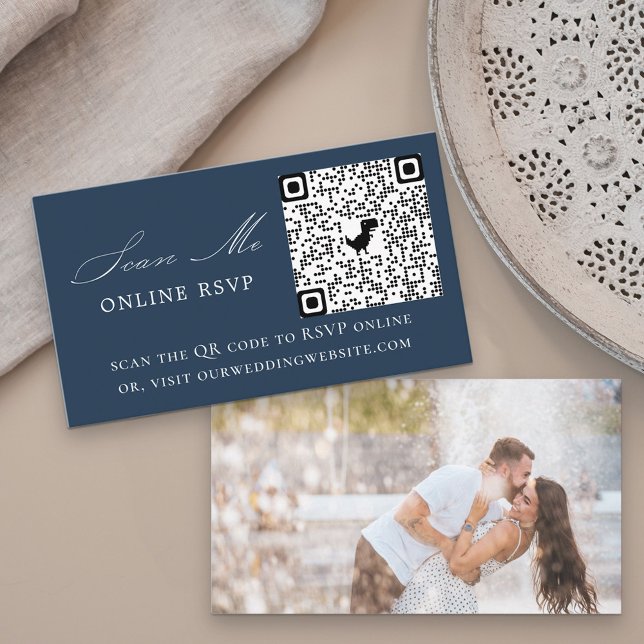 Photo Online RSVP QR Code Navy Blue Wedding Enclosure Card (Creator Uploaded)
