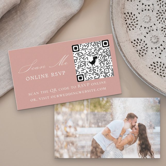 Photo Online RSVP QR Code Rose Gold Wedding Enclosure Card (Creator Uploaded)