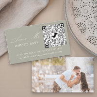Photo Online RSVP QR Code Sage Green Wedding