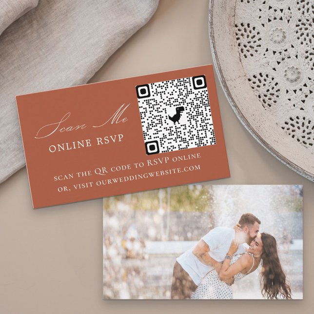 Photo Online RSVP QR Code Terracotta Wedding Enclosure Card (Creator Uploaded)