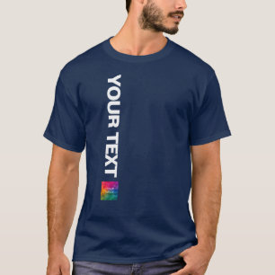 Photo Or Logo Here Add Text Mens Navy Blue Trendy T-Shirt