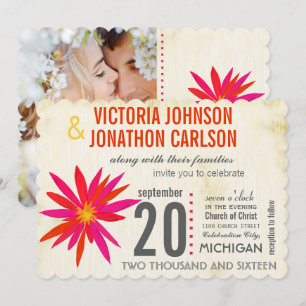 Photo Orange Pink Modern Daisy Wedding Invite