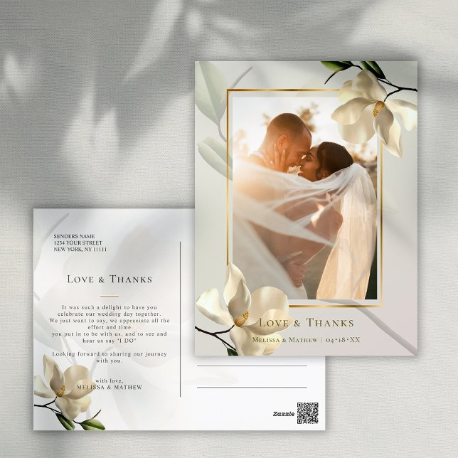 Photo Oriental White Magnolia Thank You Postcard (Photo Oriental White Magnolia Thank You Postcard)