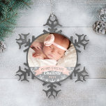 Photo Ornament | Baby Girl First Christmas<br><div class="desc">"My First Christmas" banner and snowflake border photo ornament design can be personalised with the baby girl's name and birth year. Blush pink,  grey and white colours.</div>