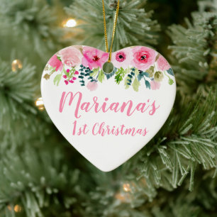 Photo Ornament Baby's 1st Christmas Pink Floral