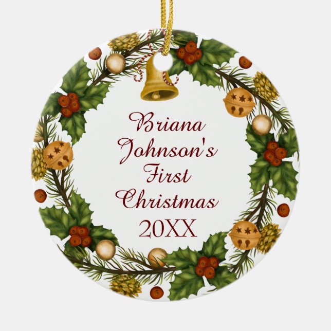 Photo Ornament Christmas Wreath Baby's First (Front)