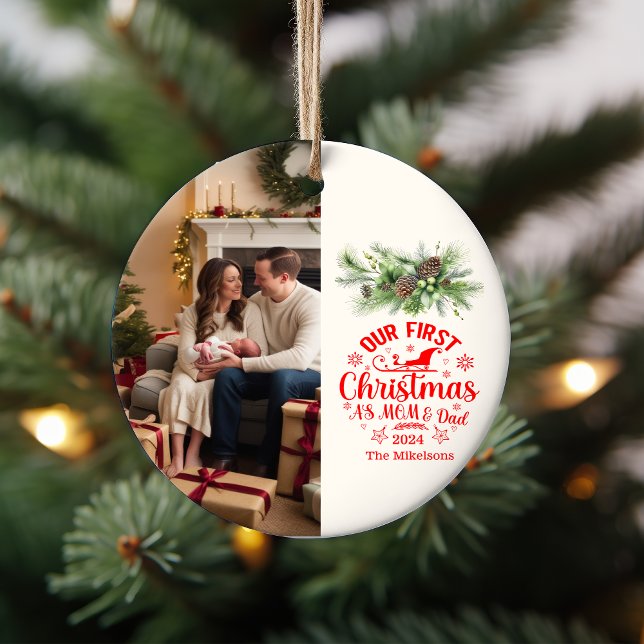 Photo Our First Christmas as Mum and Dad  Ceramic Ornament (Creator Uploaded)
