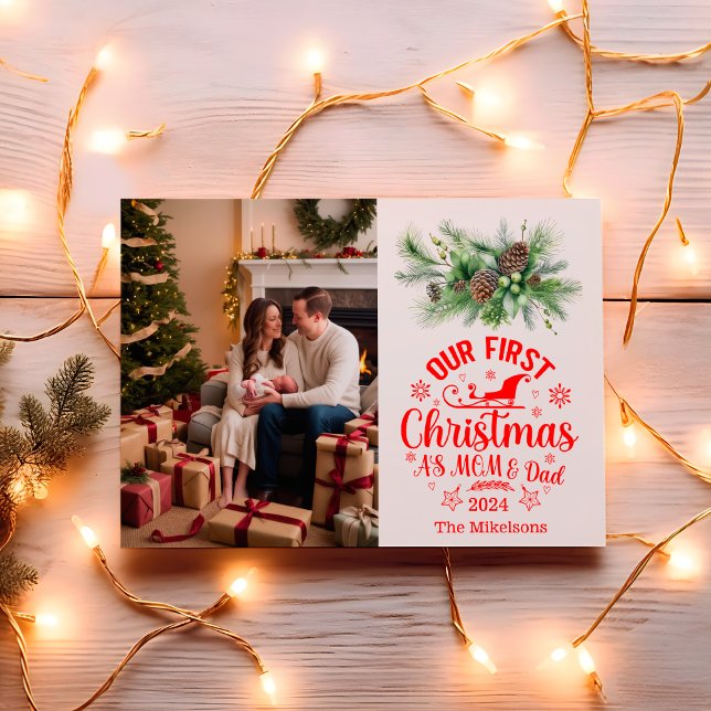 Photo Our First Christmas as Mum and Dad  Holiday Card (Creator Uploaded)