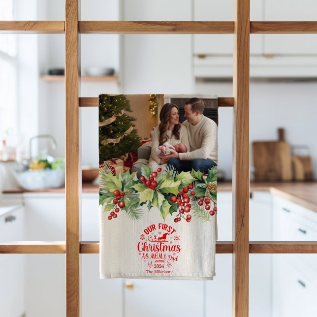 Photo Our First Christmas as Mum and Dad  Tea Towel (Creator Uploaded)