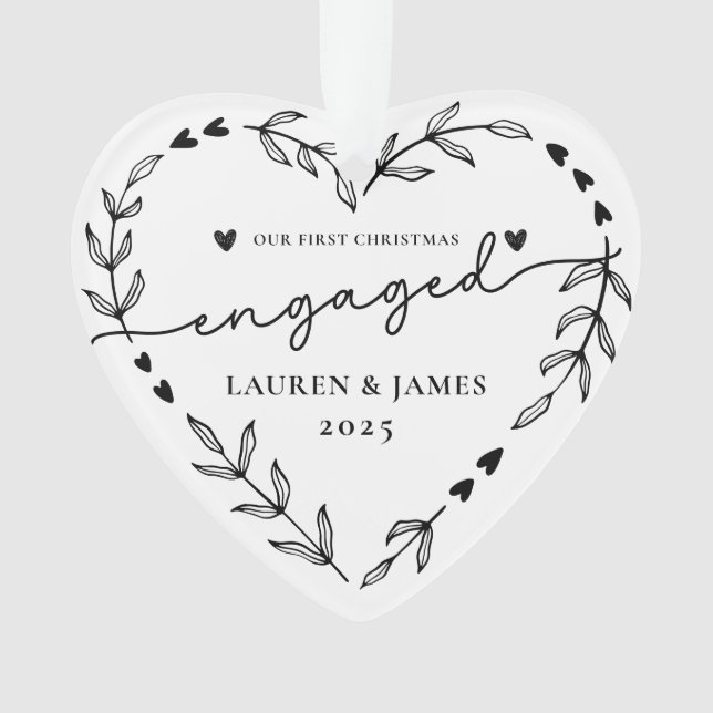 Photo Our First Christmas Engaged Holiday Wreath Ornament (Front)