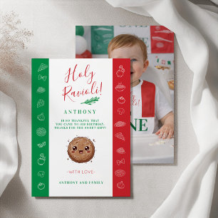 Photo Our Little Meatball is One Birthday Party Thank You Card