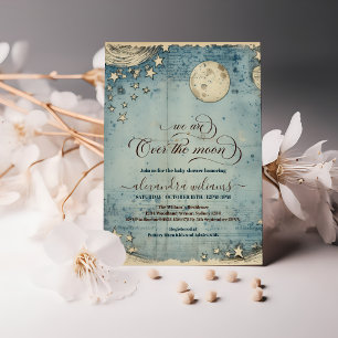 Photo Over the Moon Blue Boy Baby Shower Invitation