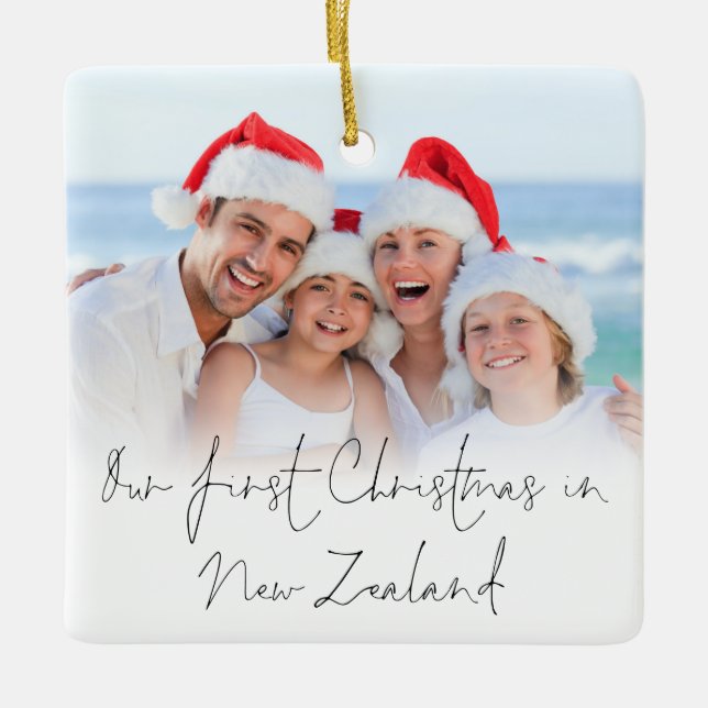 Photo Overlay 1st Christmas New Zealand Names Year Ceramic Ornament (Front)