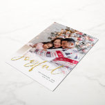 Photo Overlay 2024 Calendar Joyful Christmas Real Foil Holiday Card<br><div class="desc">Family Photo Overlay 2024 Calendar Joyful Script Christmas White. Joyful is in an elegant set calligraphy and printed in luxurious real foil in your choice of gold, rose gold or silver and is partially overlaid onto the bottom of your picture. Simply replace the sample photo with your own and personalise...</div>