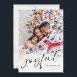Photo Overlay 2025 Calendar Joyful Christmas White Holiday Card<br><div class="desc">Family Photo Overlay 2025 Calendar Joyful Script Christmas White. Available digitally and printed. Simply replace the sample photo with your own and personalise with your names and year. Joyful is in a stylish playful set script in dark green which can be changed to another colour if you so wish. On...</div>