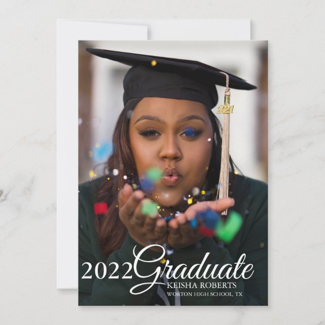 Photo Overlay Black Gold Marble Graduation Announcement (Front)