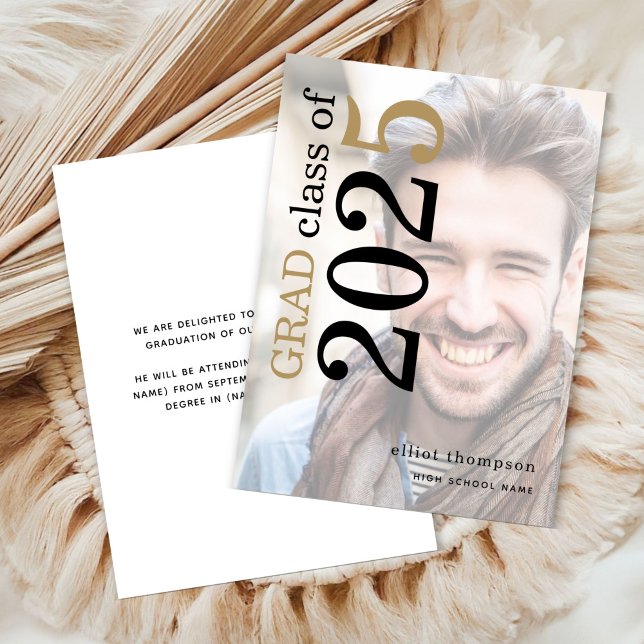 Photo Overlay Bold Typography 2025 Graduation Announcement (front and back view)