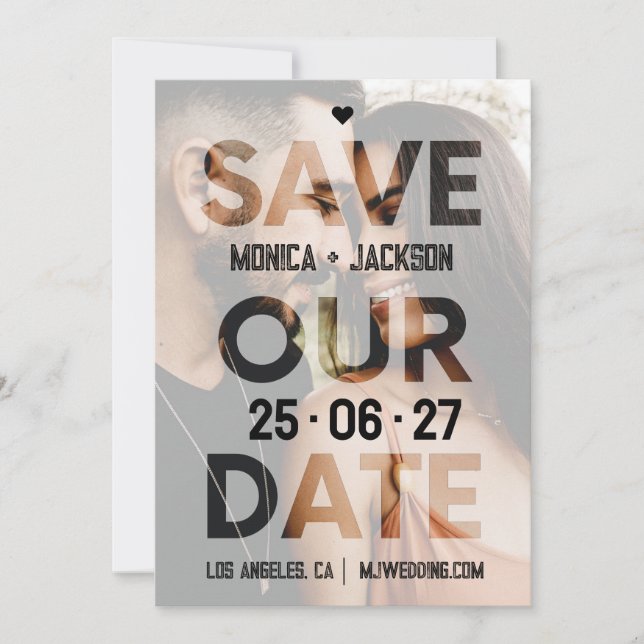 Photo Overlay Cutout Typography Urban Wedding  Save The Date (Front)